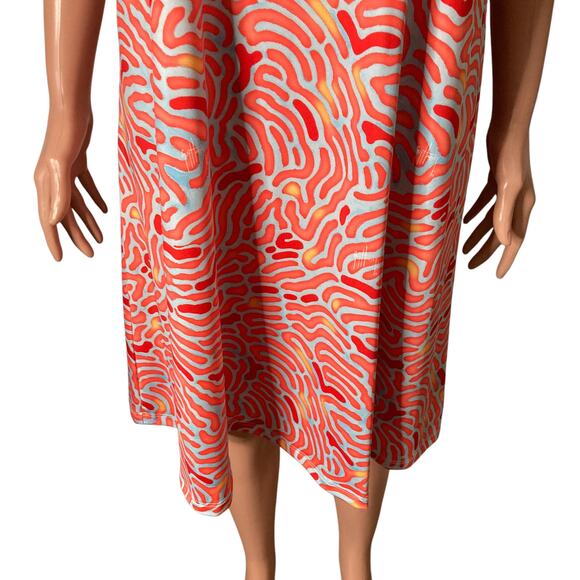 Guy Harvey Dress Womens Medium Orange Light Blue Stretch Abstract Print - Picture 6 of 10